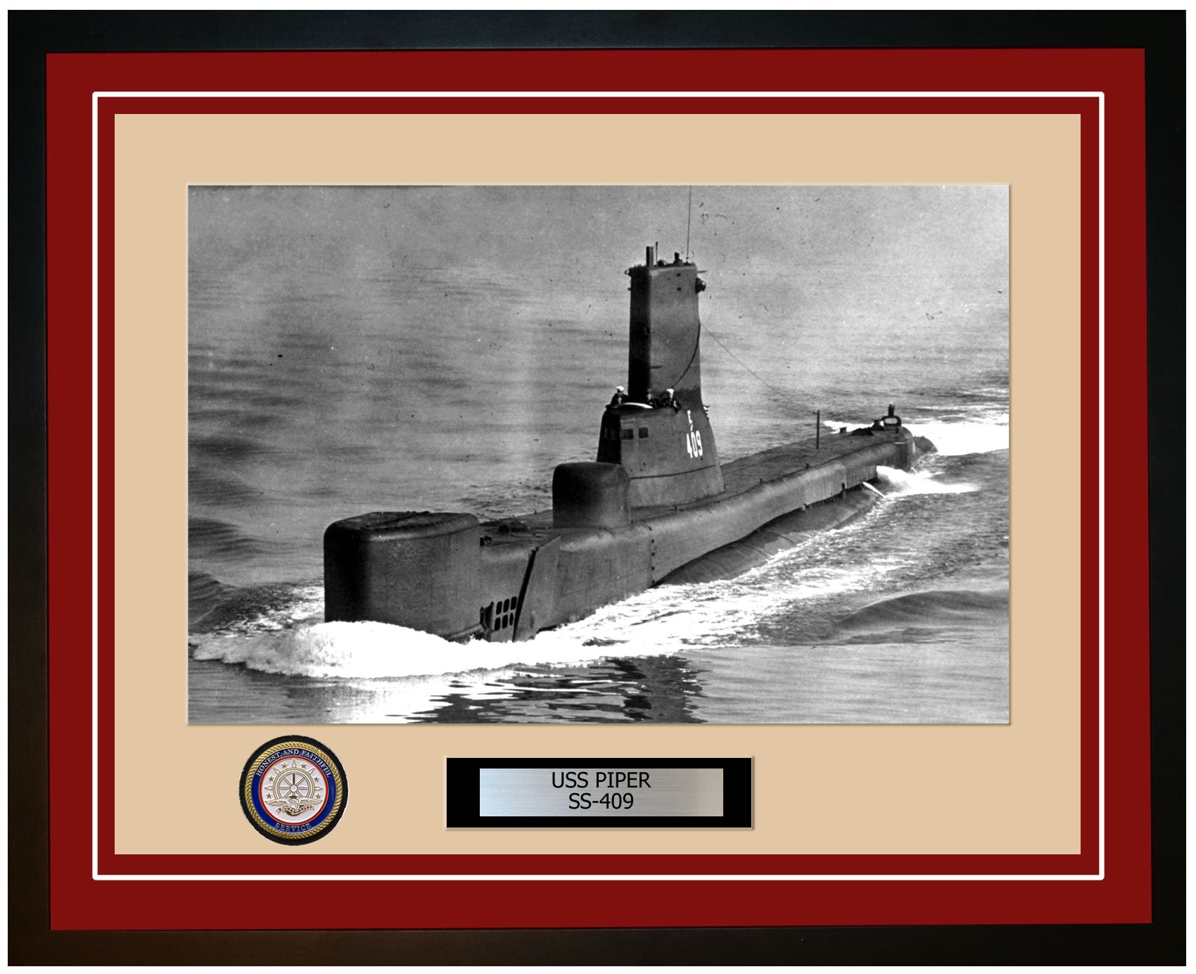 USS Piper SS-409 Framed Navy Ship Photo Burgundy