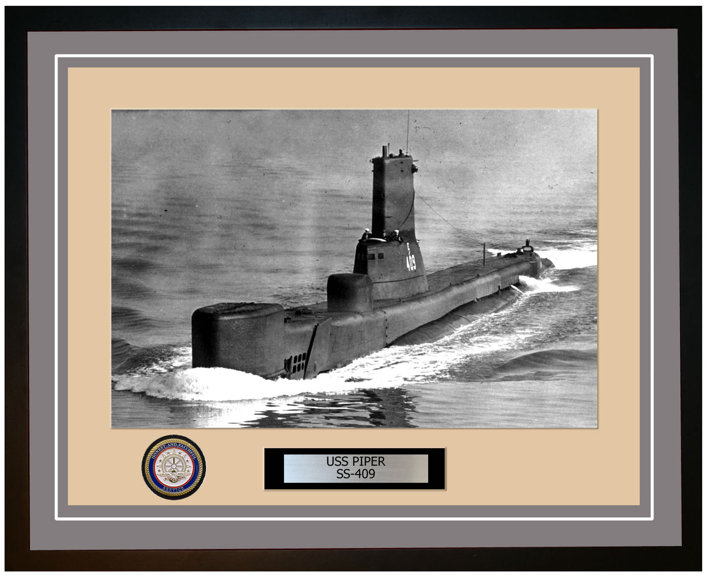 USS Piper SS-409 Framed Navy Ship Photo Grey