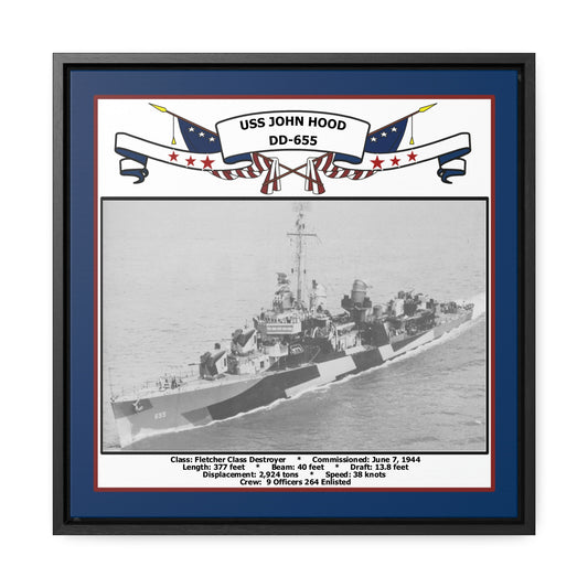 USS John Hood DD-655 Navy Floating Frame Photo Front View
