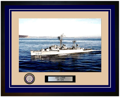 USS Lowe DE-325 Framed Navy Ship Photo Blue