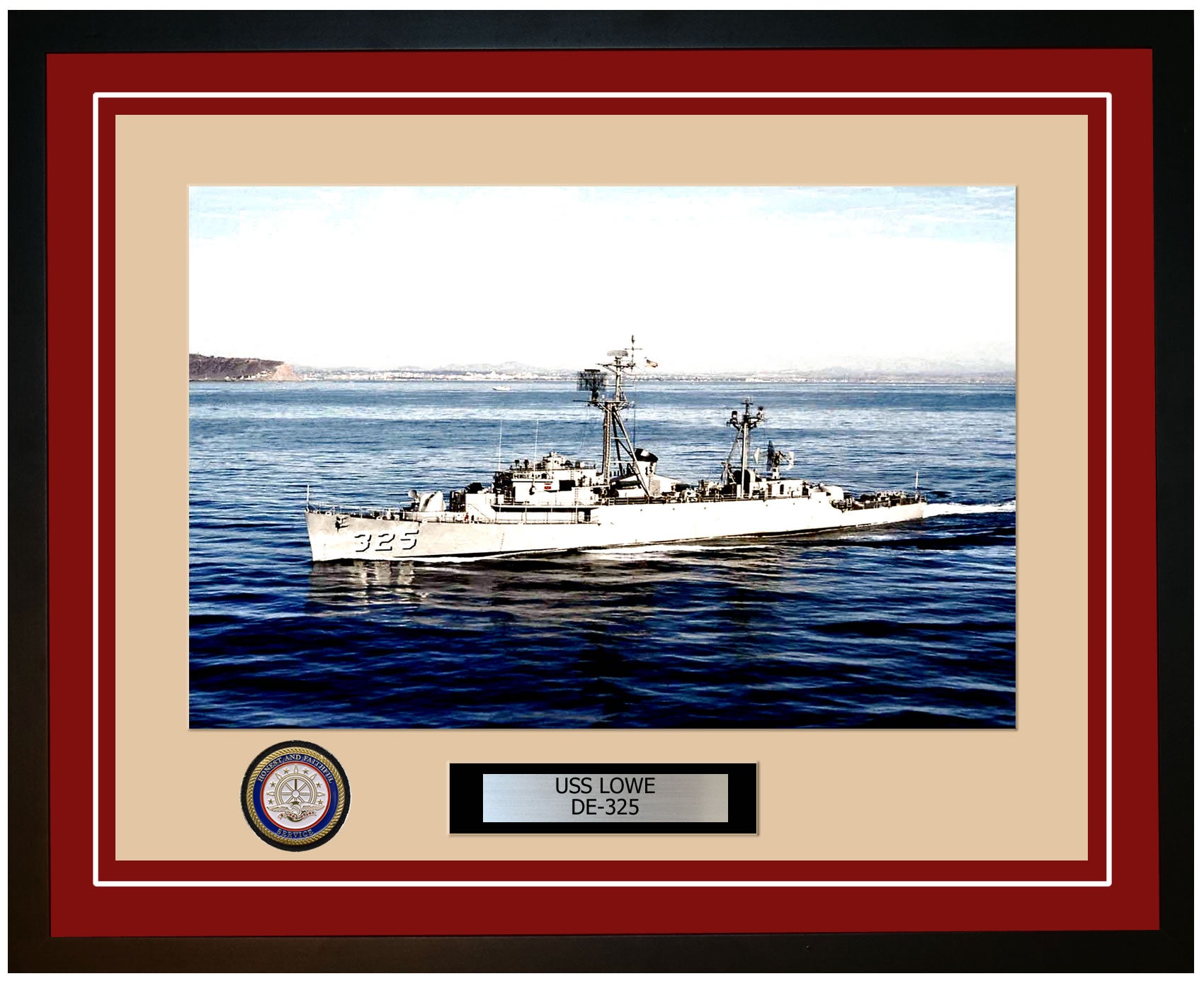 USS Lowe DE-325 Framed Navy Ship Photo Burgundy