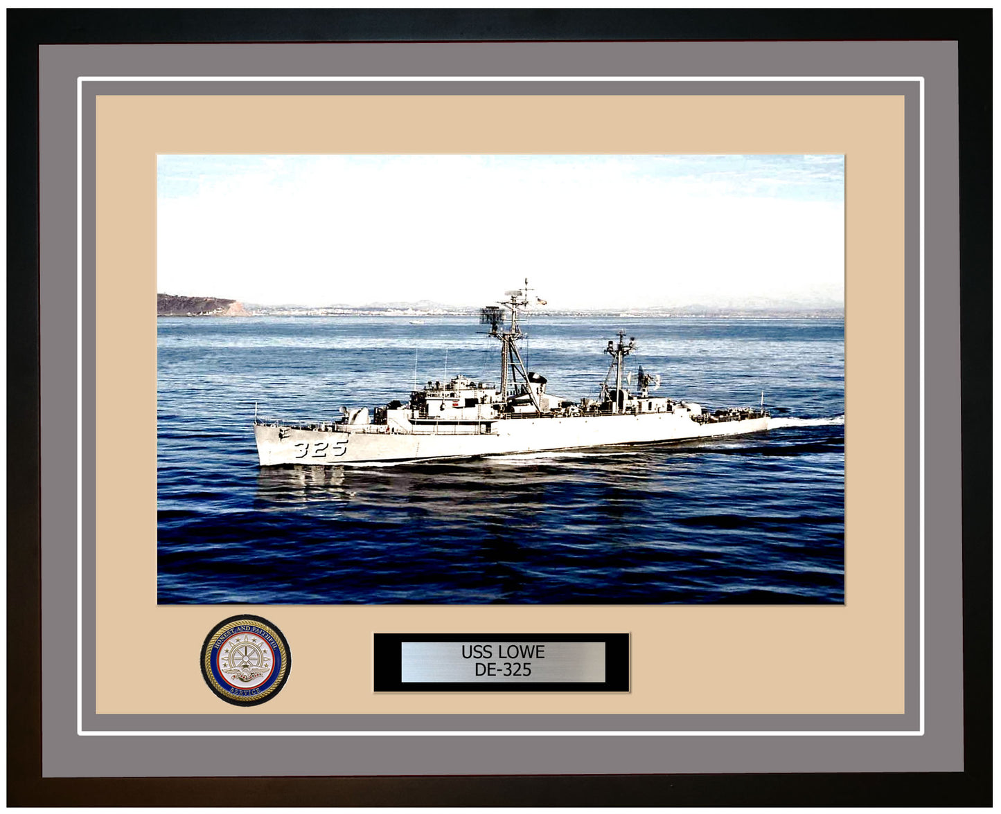 USS Lowe DE-325 Framed Navy Ship Photo Grey