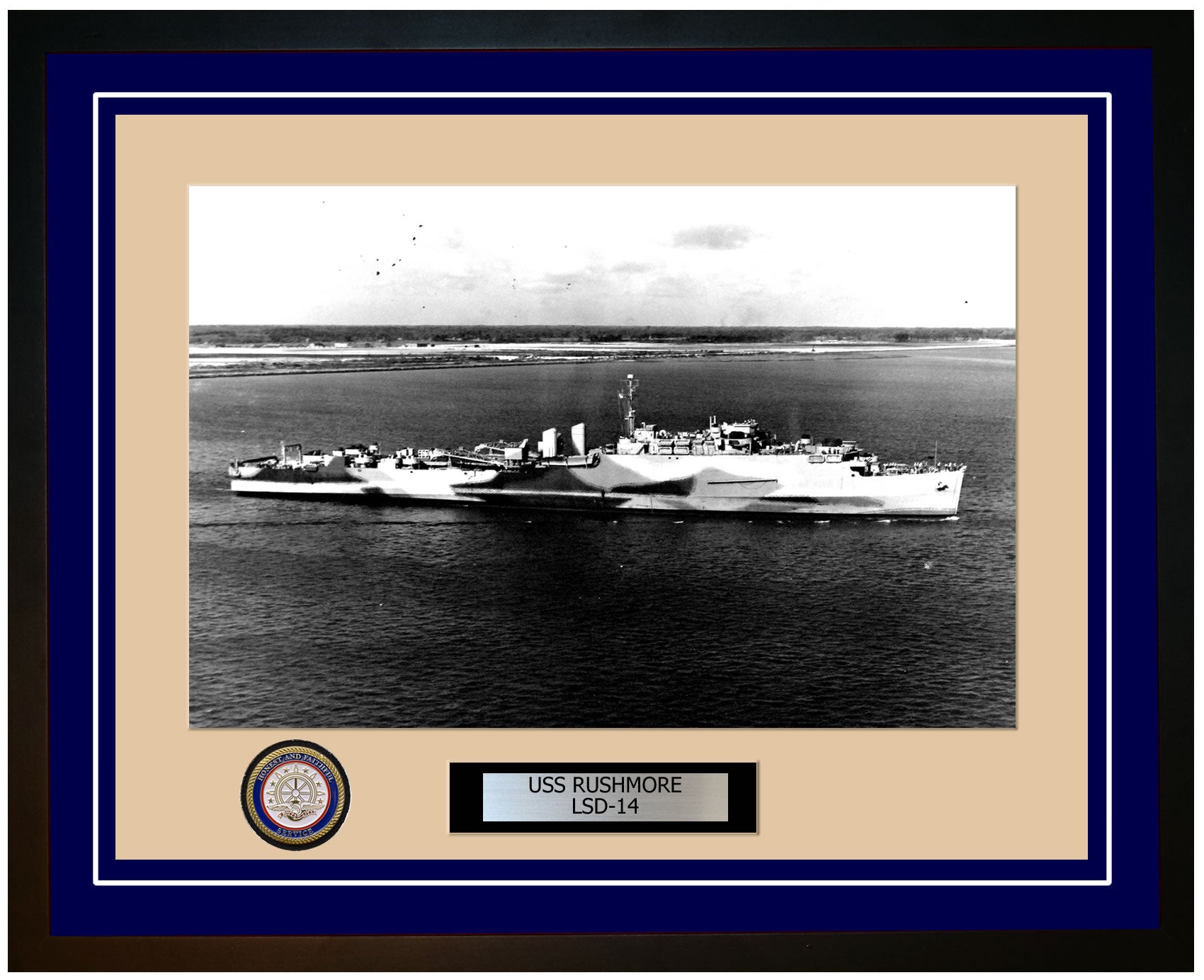 USS Rushmore LSD-14 Framed Navy Ship Photo Blue