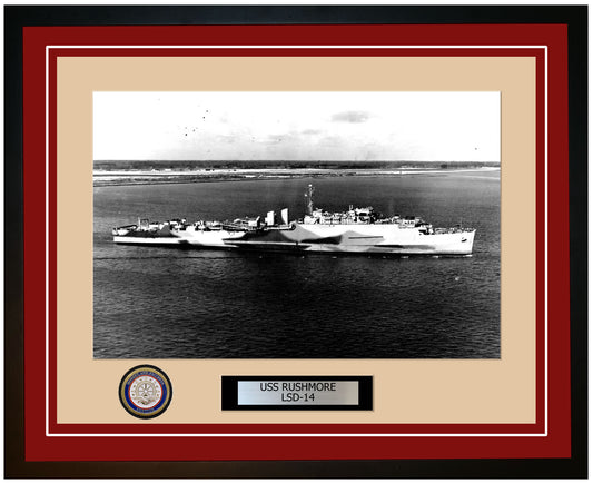 USS Rushmore LSD-14 Framed Navy Ship Photo Burgundy