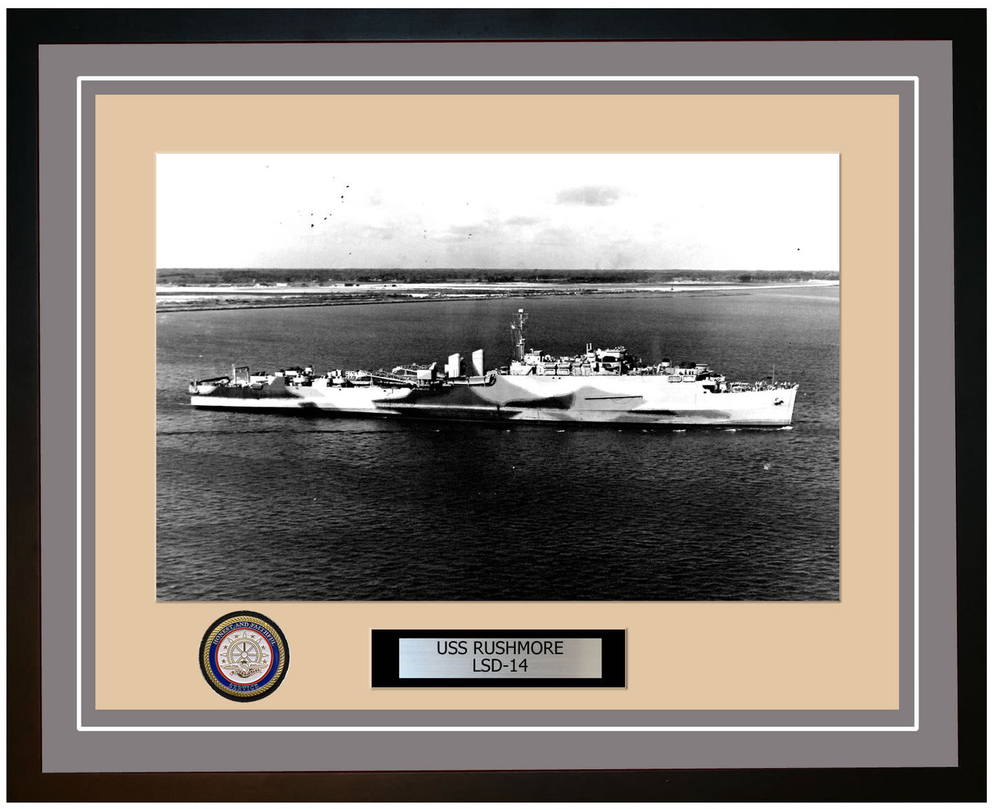 USS Rushmore LSD-14 Framed Navy Ship Photo Grey