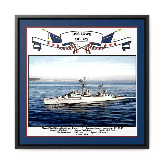 USS Lowe DE-325 Navy Floating Frame Photo Front View