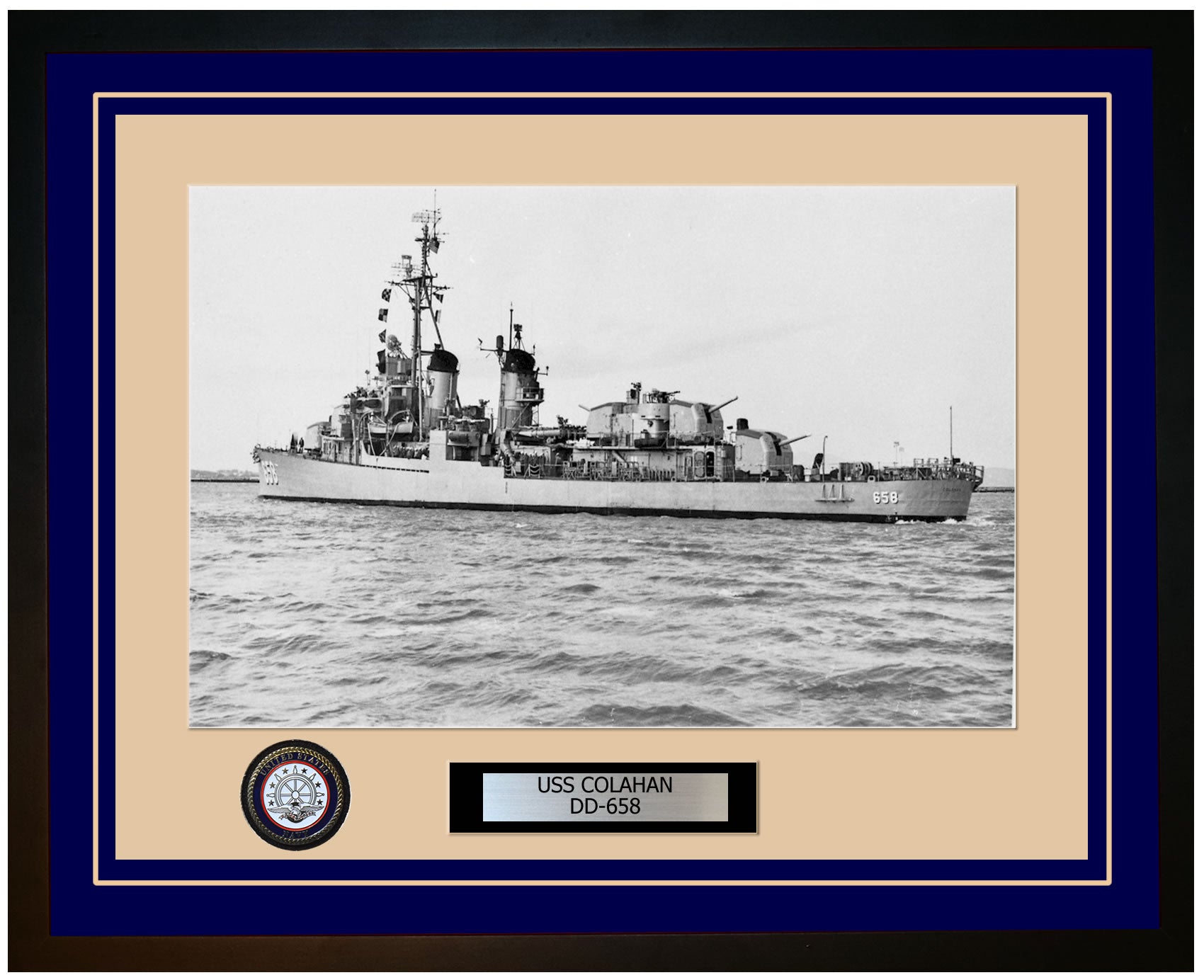 USS COLAHAN DD-658 Framed Navy Ship Photo Blue