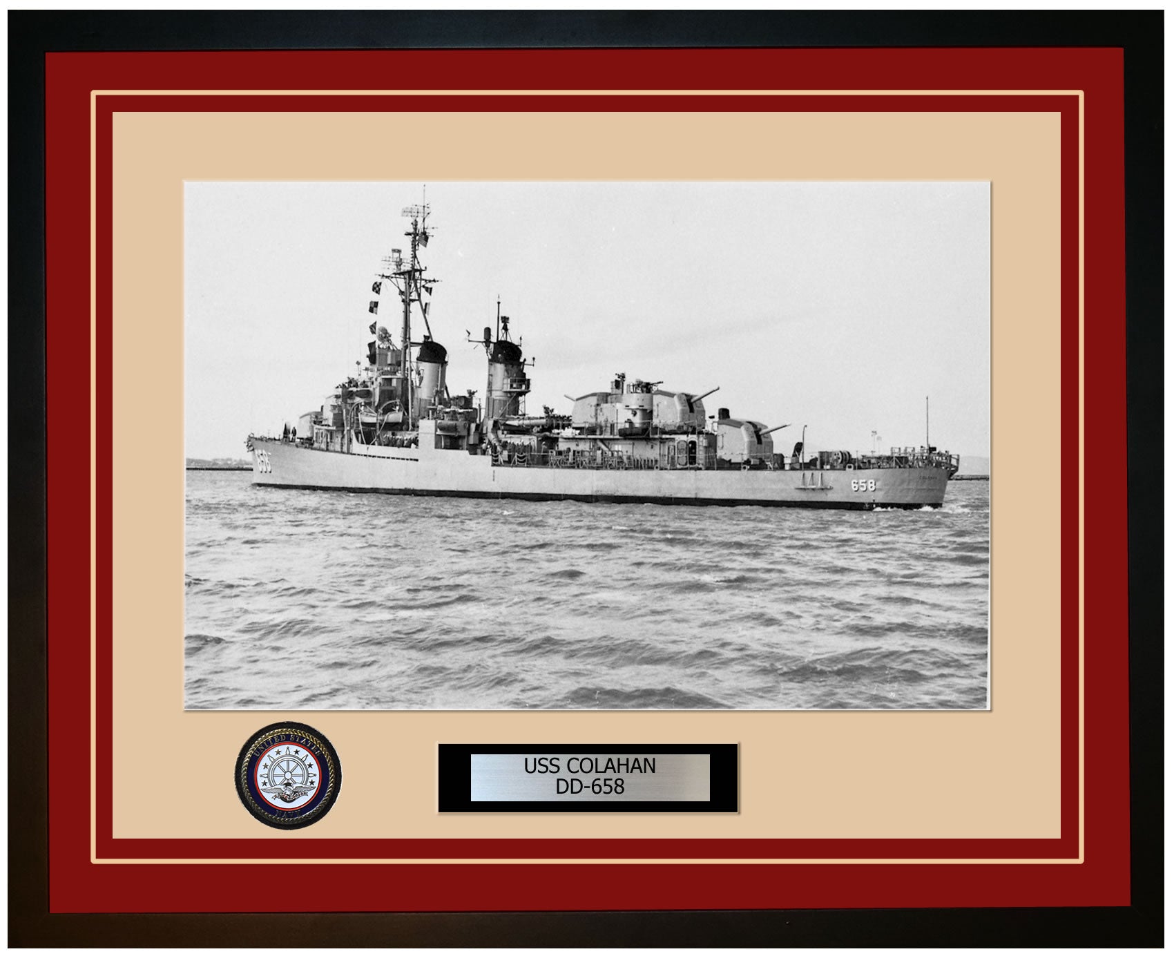 USS COLAHAN DD-658 Framed Navy Ship Photo Burgundy