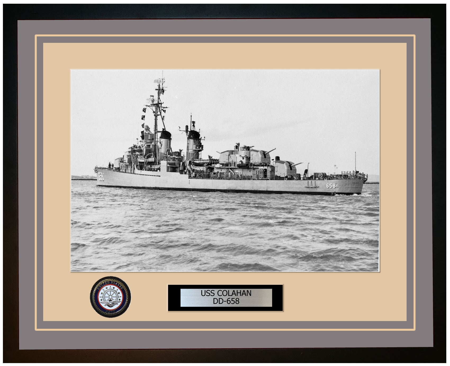 USS COLAHAN DD-658 Framed Navy Ship Photo Grey