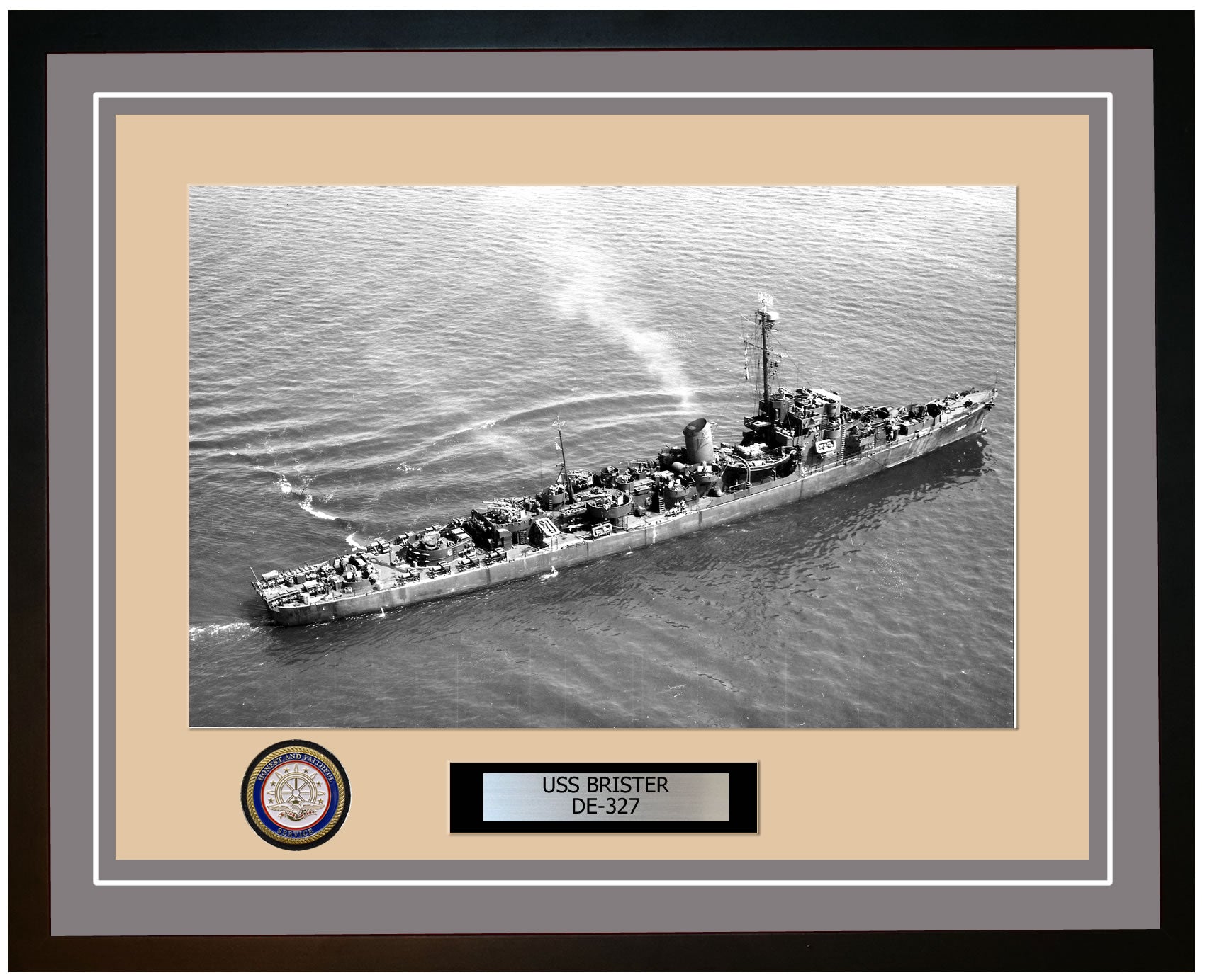 USS Brister DE-327 Framed Navy Ship Photo Grey
