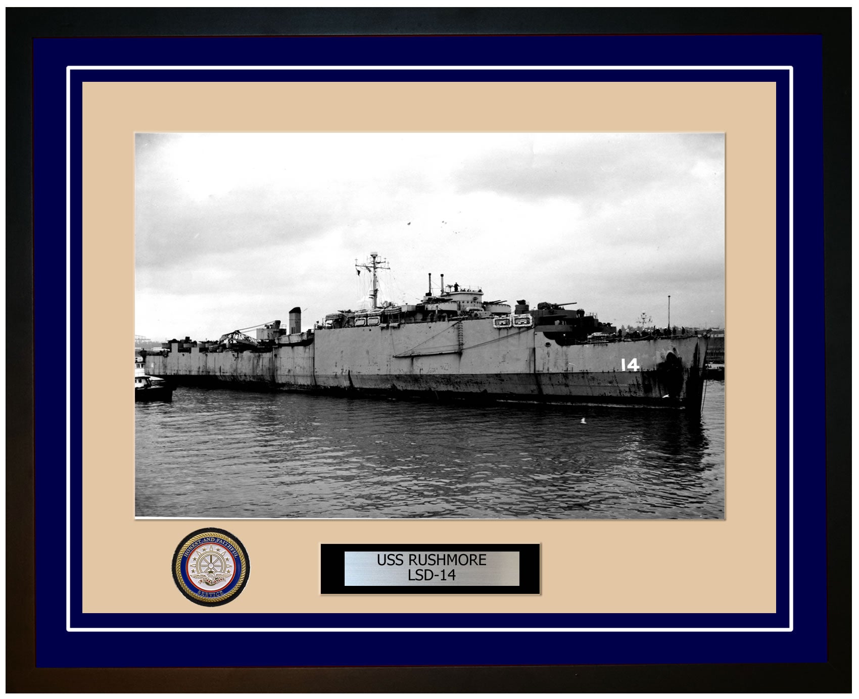 USS Rushmore LSD-14 Framed Navy Ship Photo Blue