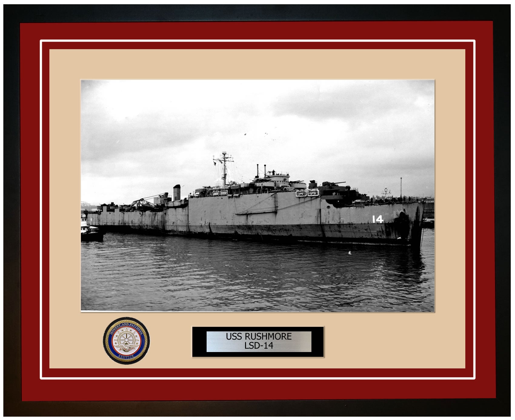 USS Rushmore LSD-14 Framed Navy Ship Photo Burgundy