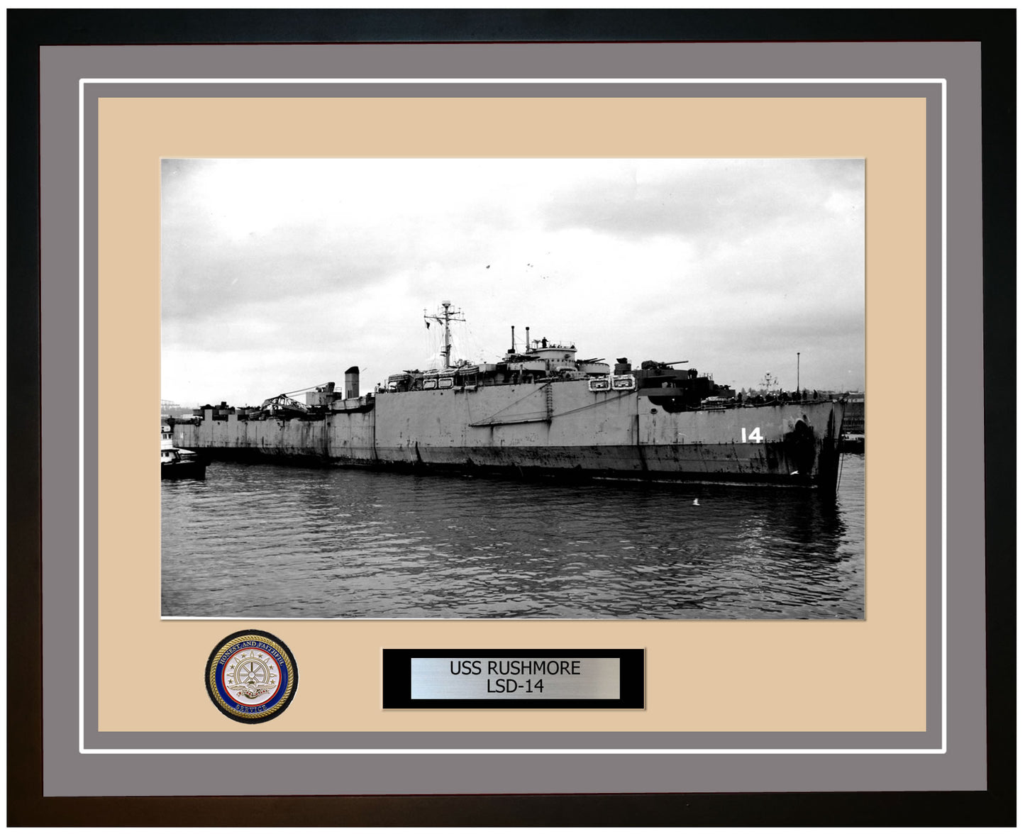 USS Rushmore LSD-14 Framed Navy Ship Photo Grey