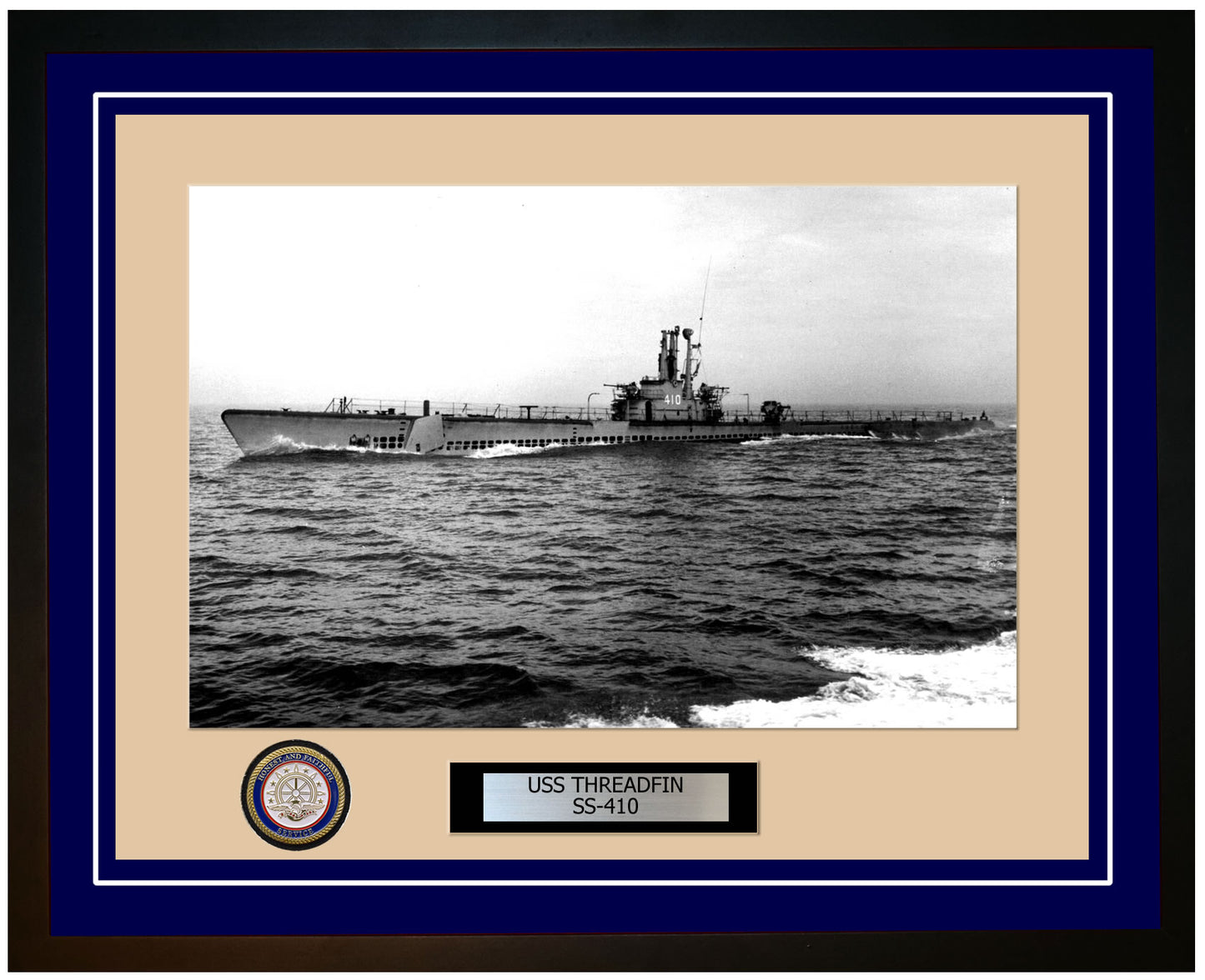 USS Threadfin SS-410 Framed Navy Ship Photo Blue