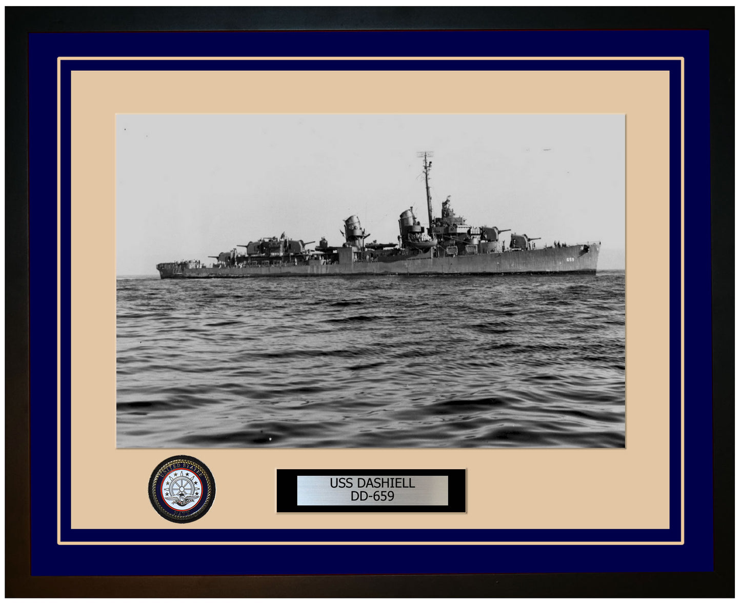 USS DASHIELL DD-659 Framed Navy Ship Photo Blue