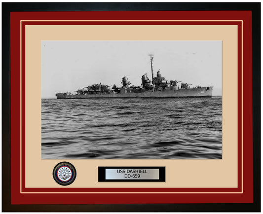 USS DASHIELL DD-659 Framed Navy Ship Photo Burgundy