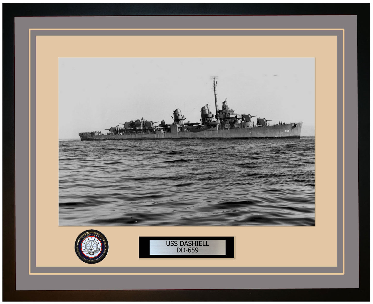 USS DASHIELL DD-659 Framed Navy Ship Photo Grey