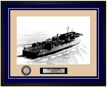 USS Rushmore LSD-14 Framed Navy Ship Photo Blue