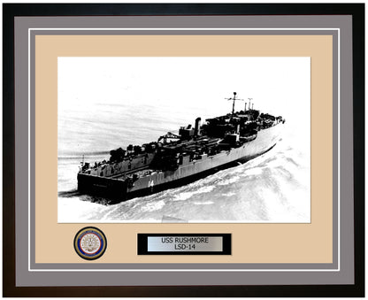 USS Rushmore LSD-14 Framed Navy Ship Photo Grey