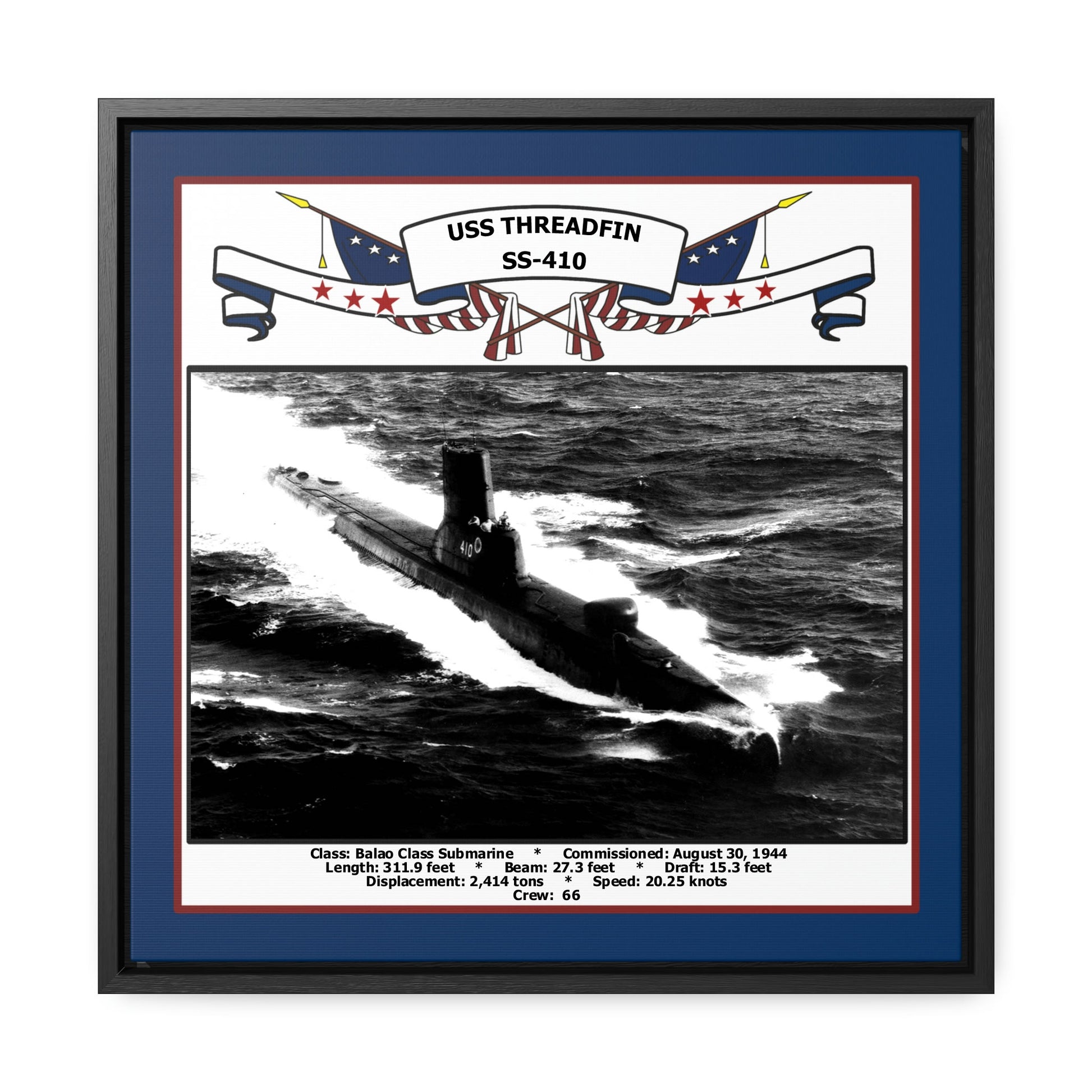 USS Threadfin SS-410 Navy Floating Frame Photo Front View