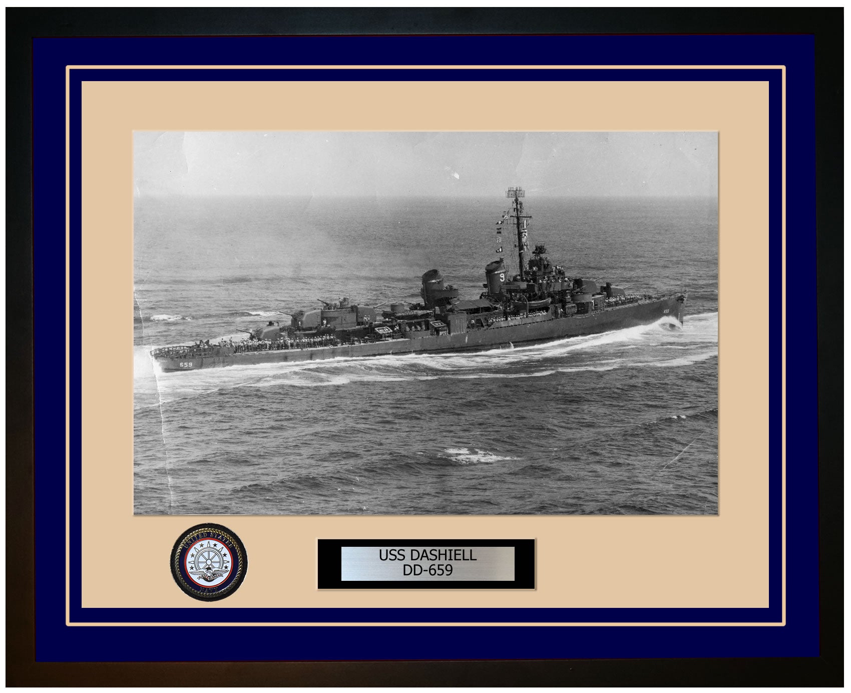 USS DASHIELL DD-659 Framed Navy Ship Photo Blue