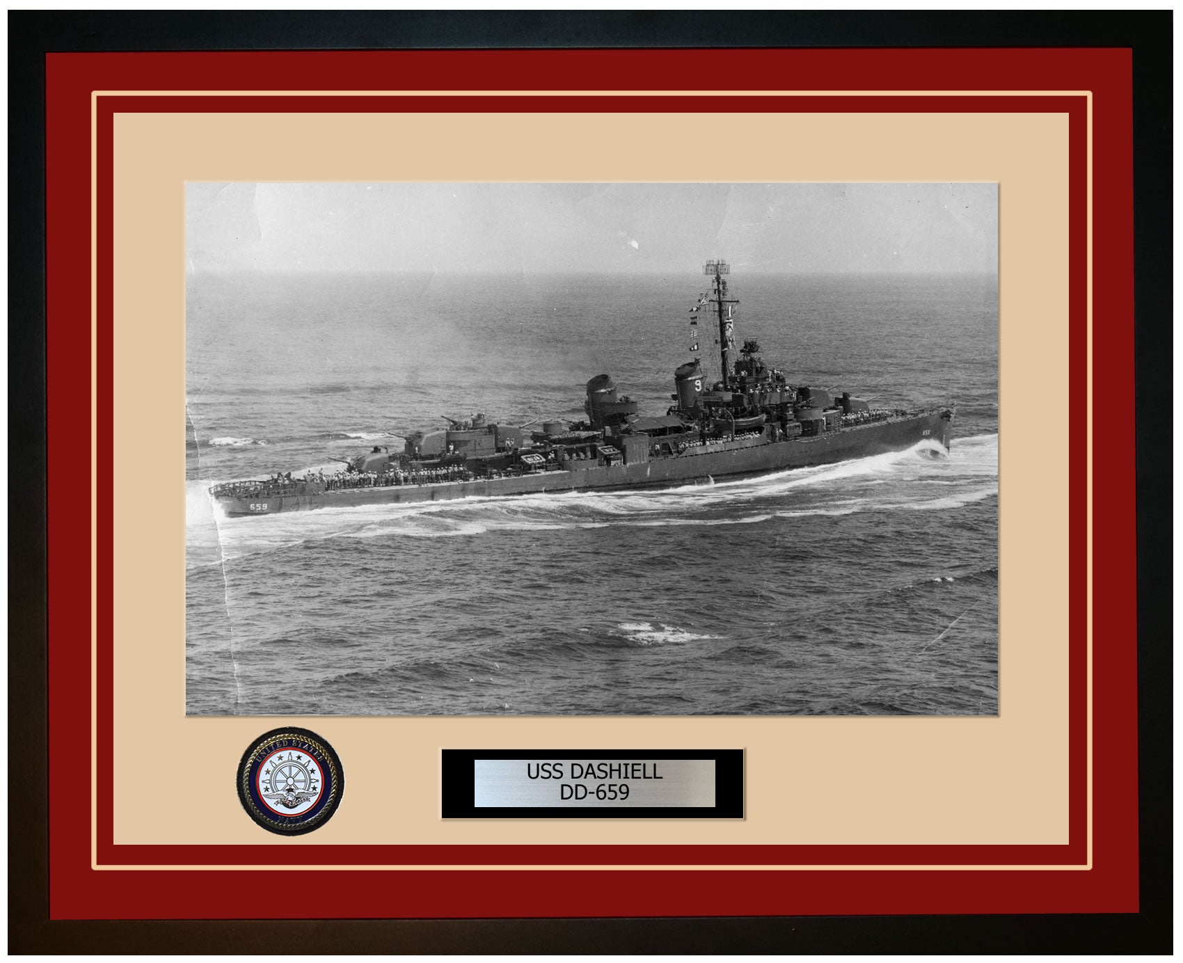 USS DASHIELL DD-659 Framed Navy Ship Photo Burgundy