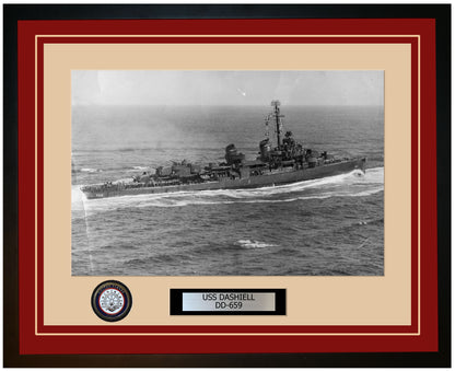 USS DASHIELL DD-659 Framed Navy Ship Photo Burgundy