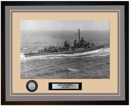USS DASHIELL DD-659 Framed Navy Ship Photo Grey