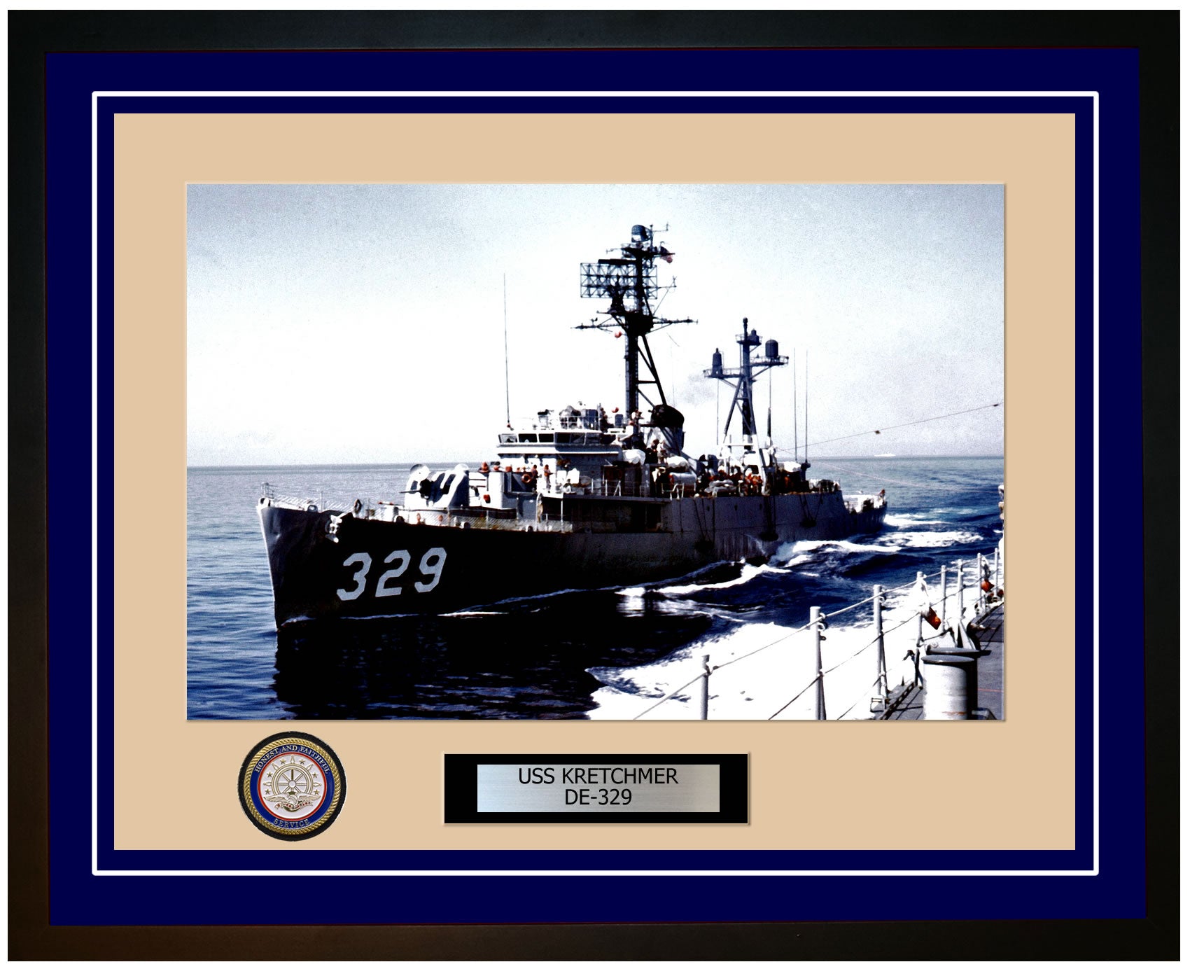 USS Kretchmer DE-329 Framed Navy Ship Photo Blue