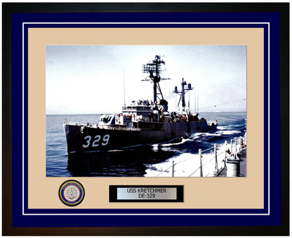 USS Kretchmer DE-329 Framed Navy Ship Photo Blue