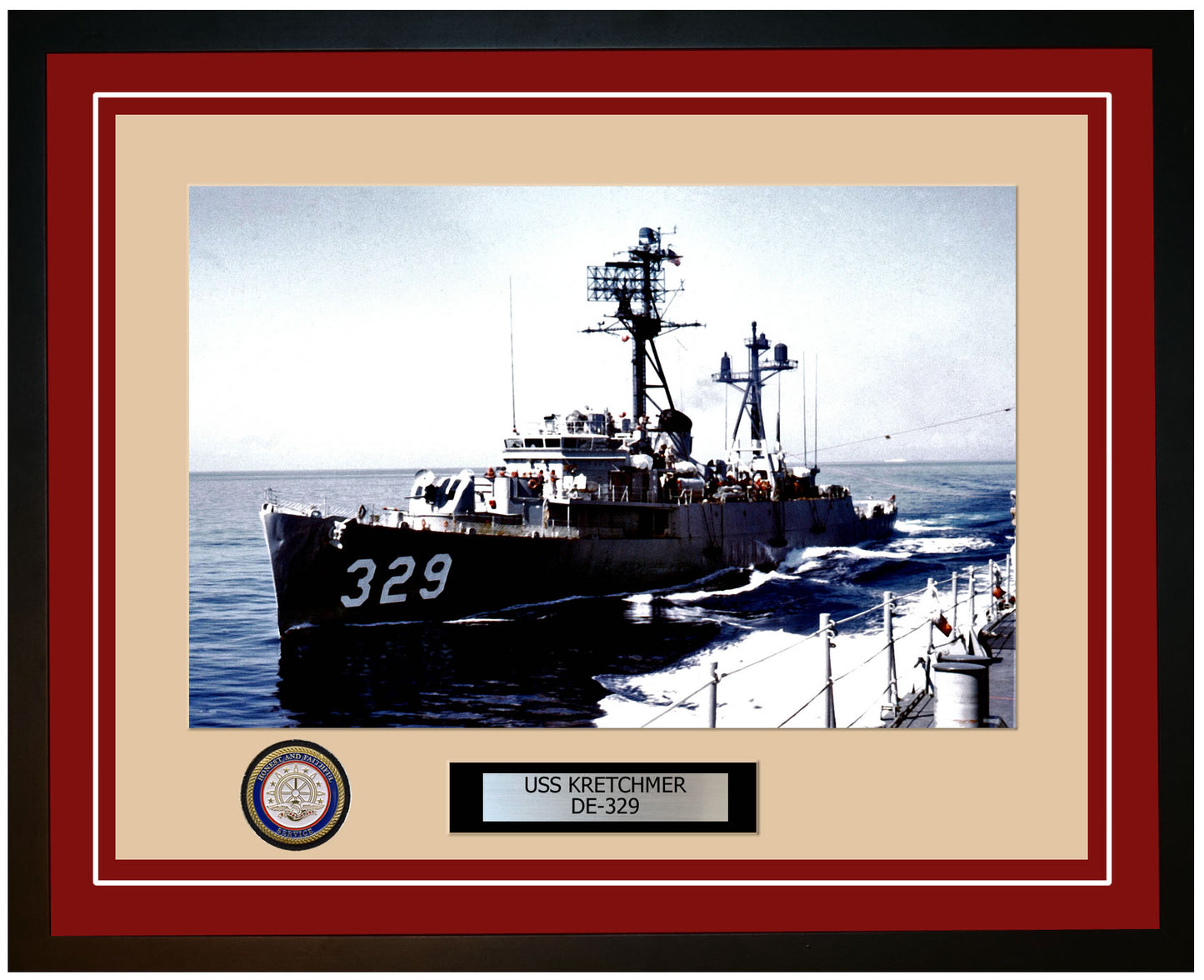 USS Kretchmer DE-329 Framed Navy Ship Photo Burgundy