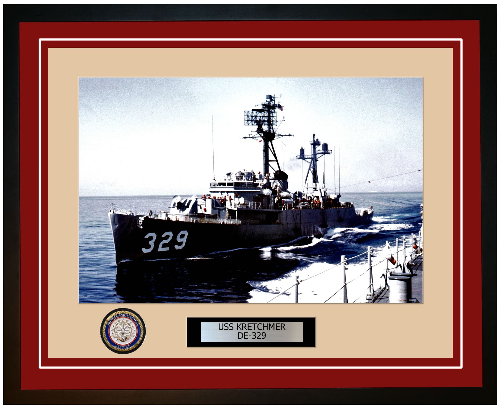 USS Kretchmer DE-329 Framed Navy Ship Photo Burgundy