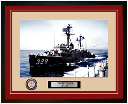 USS Kretchmer DE-329 Framed Navy Ship Photo Burgundy