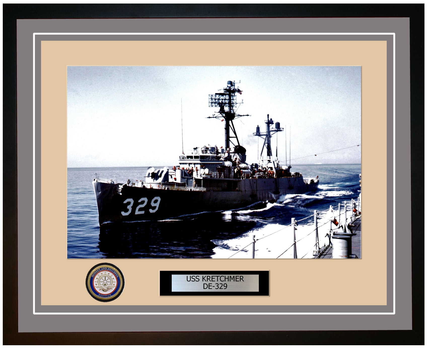 USS Kretchmer DE-329 Framed Navy Ship Photo Grey