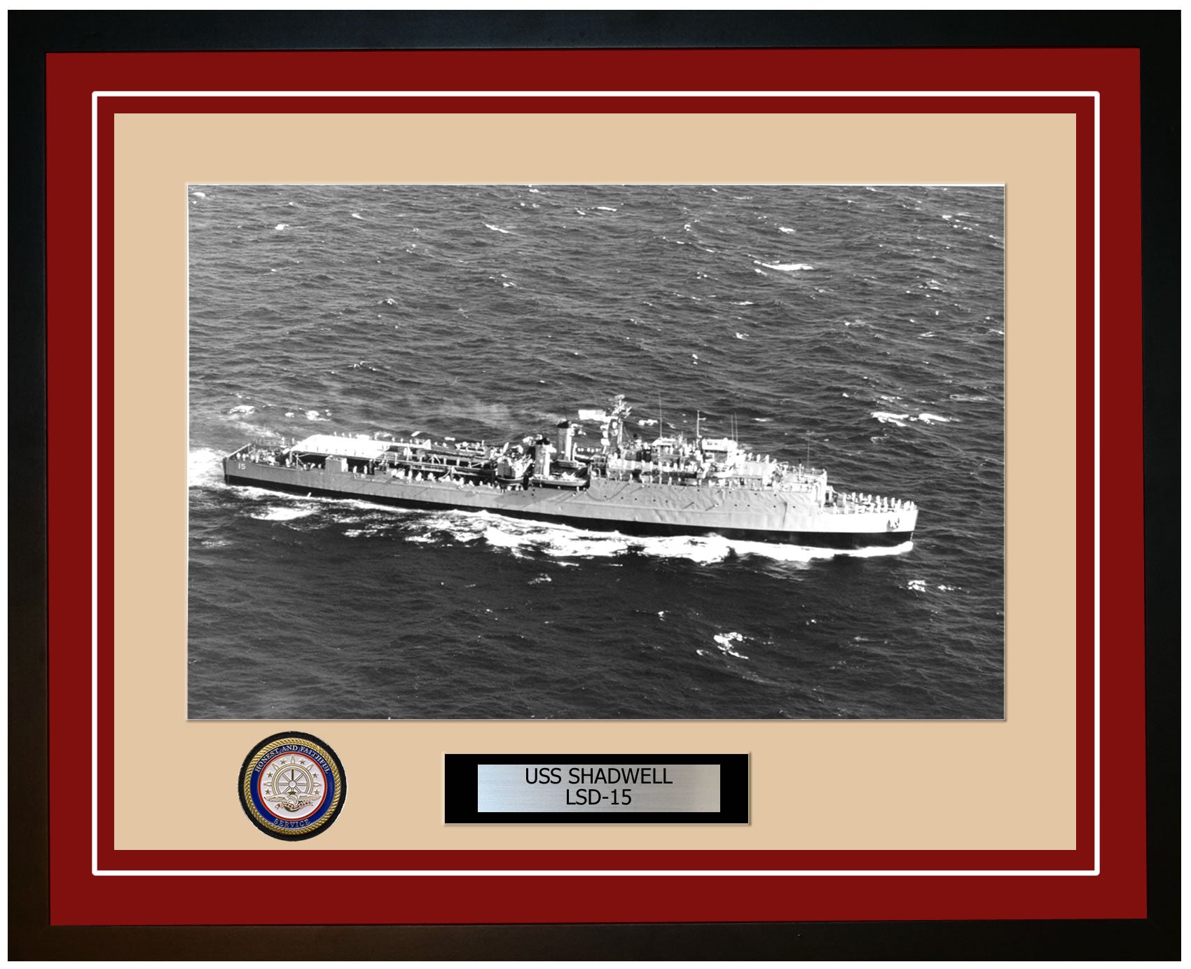USS Shadwell LSD-15 Framed Navy Ship Photo Burgundy