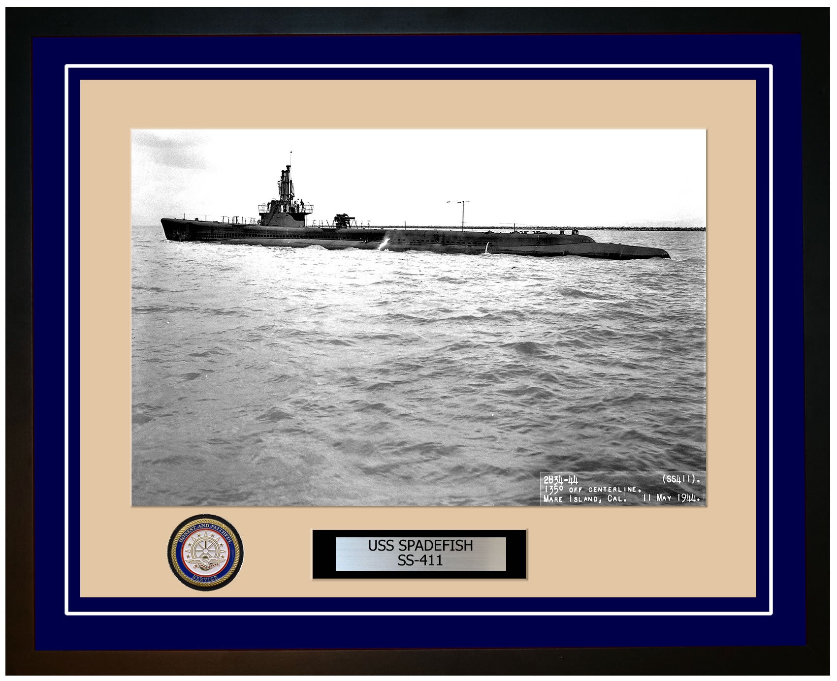 USS Spadefish SS-411 Framed Navy Ship Photo Blue