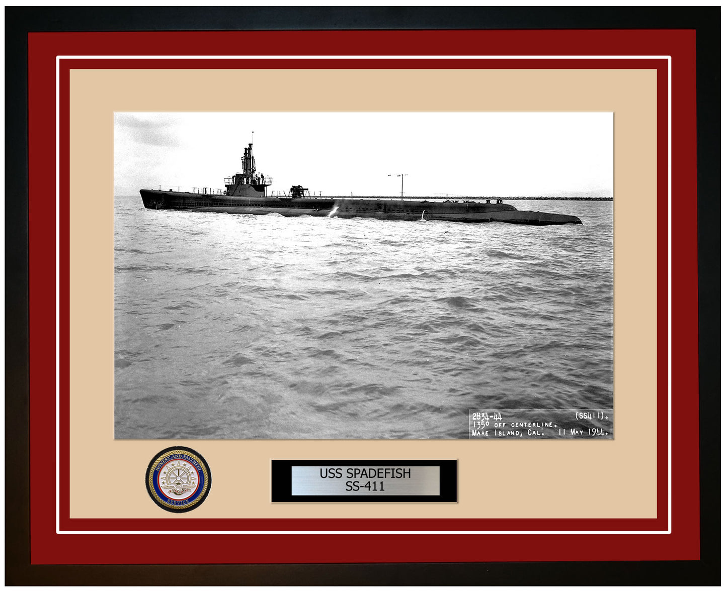 USS Spadefish SS-411 Framed Navy Ship Photo Burgundy