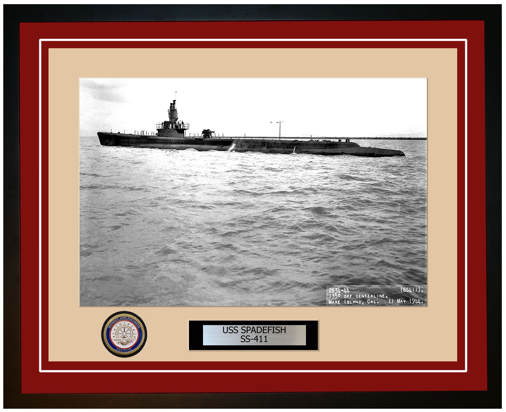 USS Spadefish SS-411 Framed Navy Ship Photo Burgundy