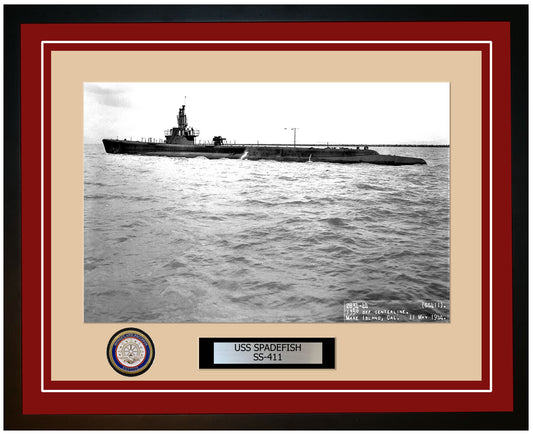 USS Spadefish SS-411 Framed Navy Ship Photo Burgundy