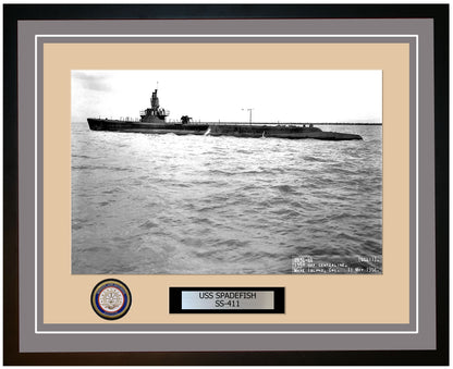 USS Spadefish SS-411 Framed Navy Ship Photo Grey