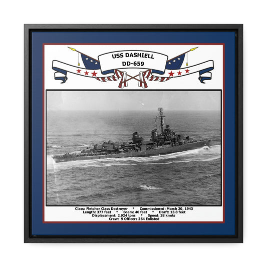 USS Dashiell DD-659 Navy Floating Frame Photo Front View