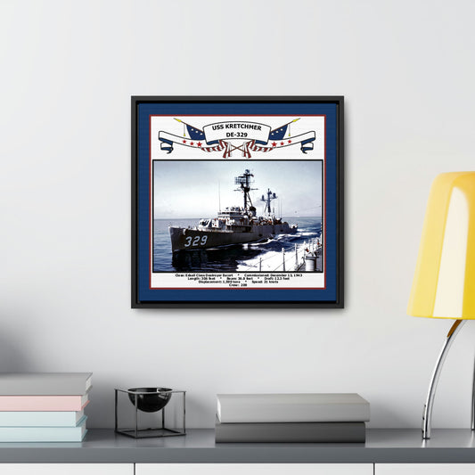 USS Kretchmer DE-329 Navy Floating Frame Photo Desk View