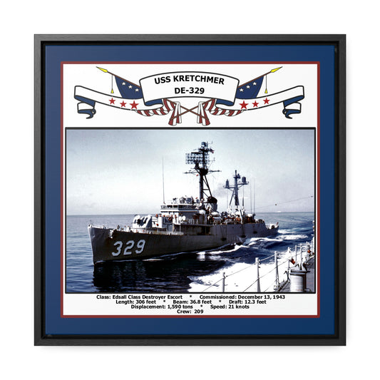 USS Kretchmer DE-329 Navy Floating Frame Photo Front View