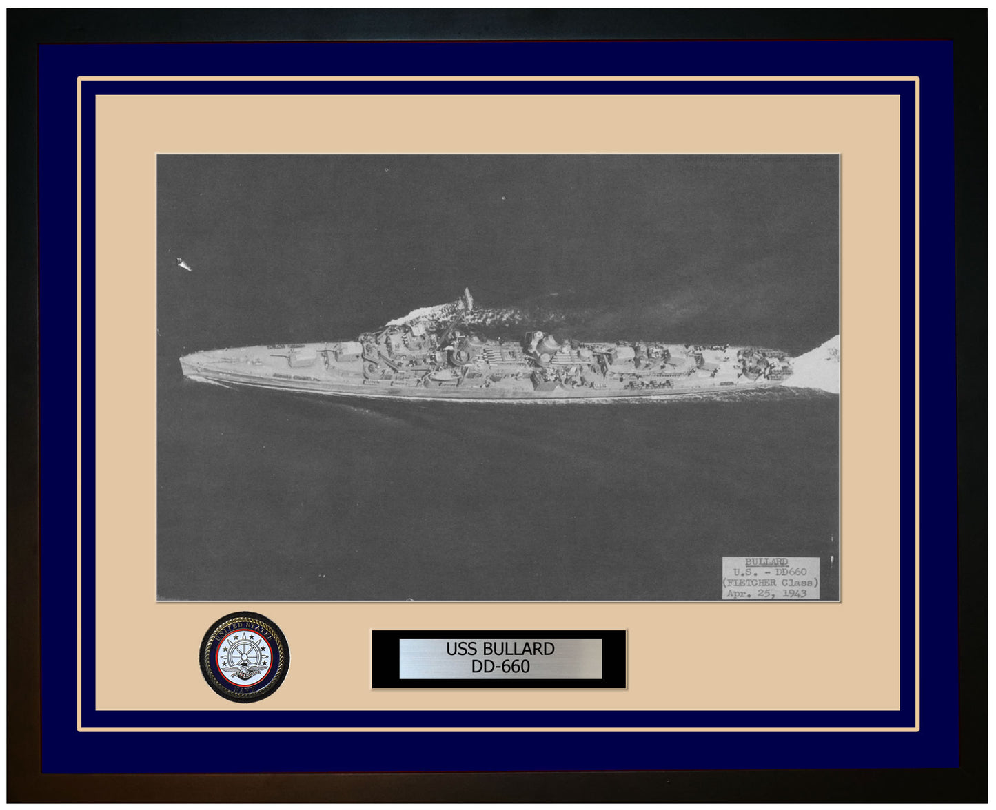 USS BULLARD DD-660 Framed Navy Ship Photo Blue