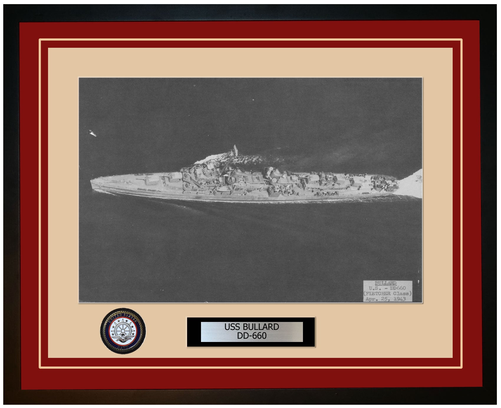USS BULLARD DD-660 Framed Navy Ship Photo Burgundy