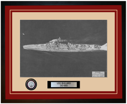 USS BULLARD DD-660 Framed Navy Ship Photo Burgundy