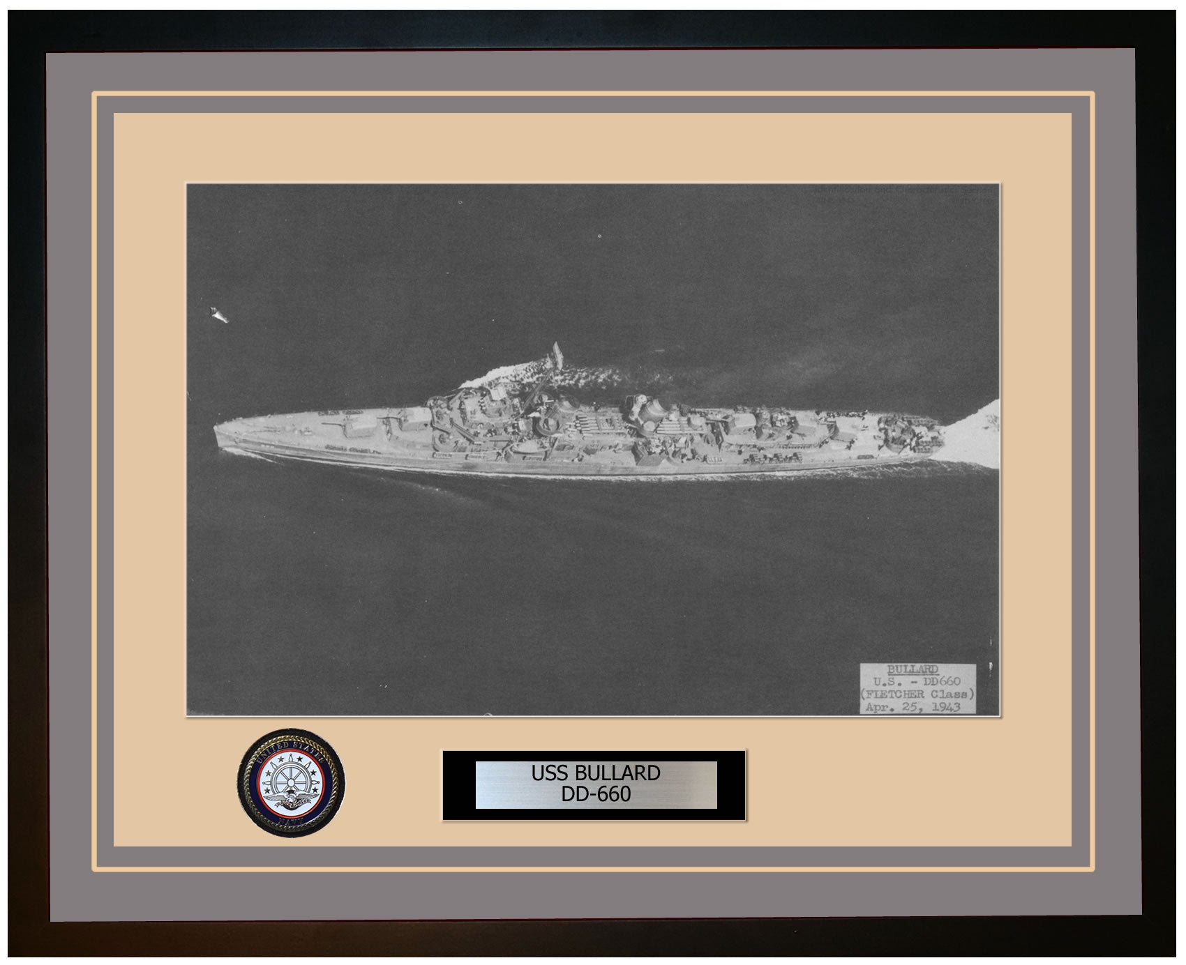 USS BULLARD DD-660 Framed Navy Ship Photo Grey