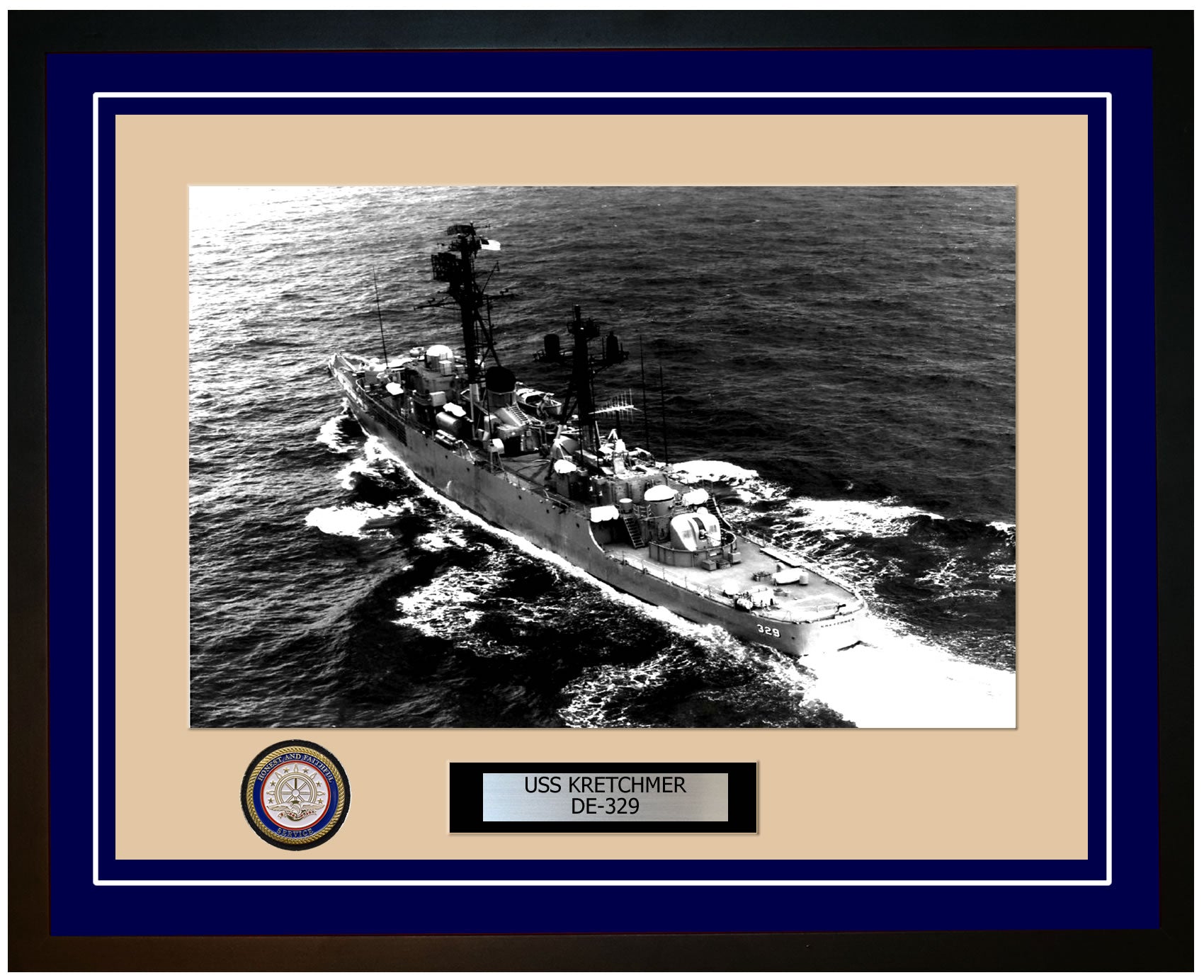 USS Kretchmer DE-329 Framed Navy Ship Photo Blue