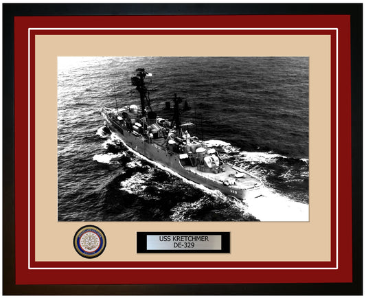 USS Kretchmer DE-329 Framed Navy Ship Photo Burgundy