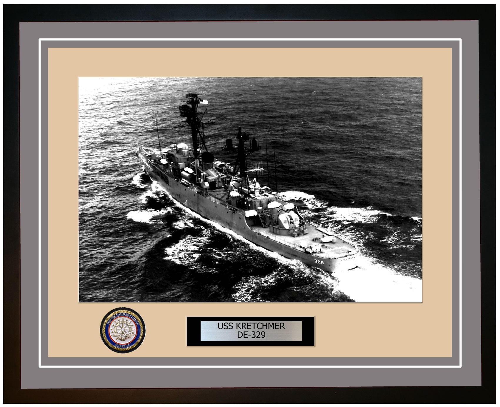 USS Kretchmer DE-329 Framed Navy Ship Photo Grey